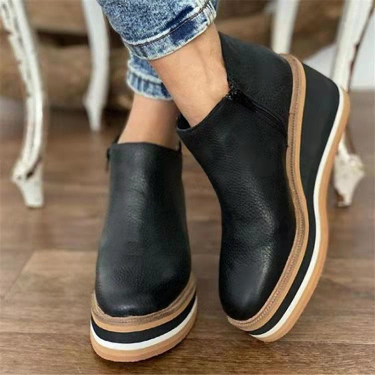 New Low-tube Shallow Mouth High-heeled Wedge Single Boots Women