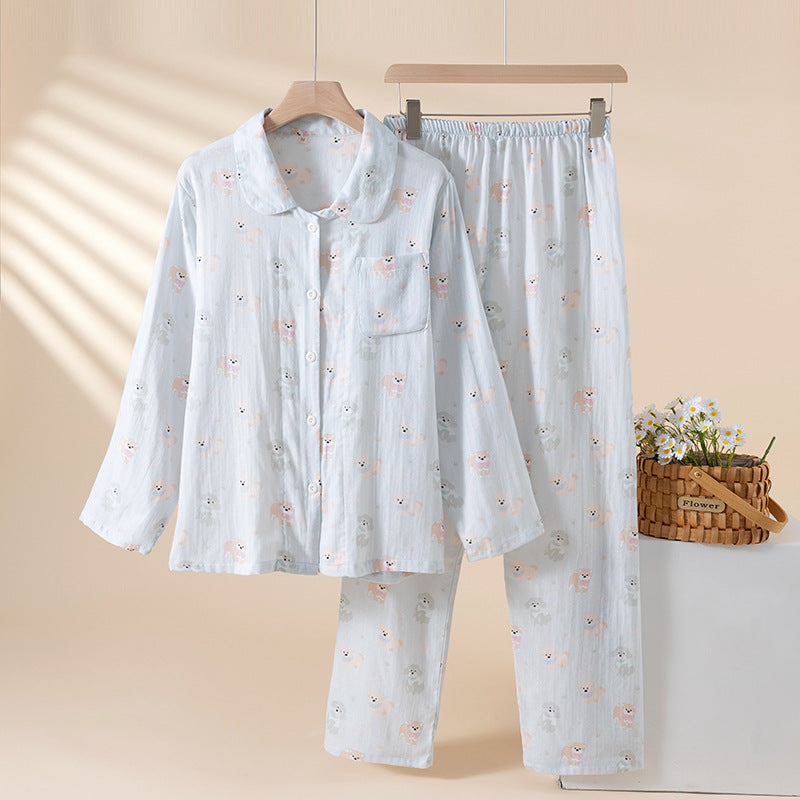 Pure Cotton Breathable Cartoon Lapel Student Summer Loungewear Suit