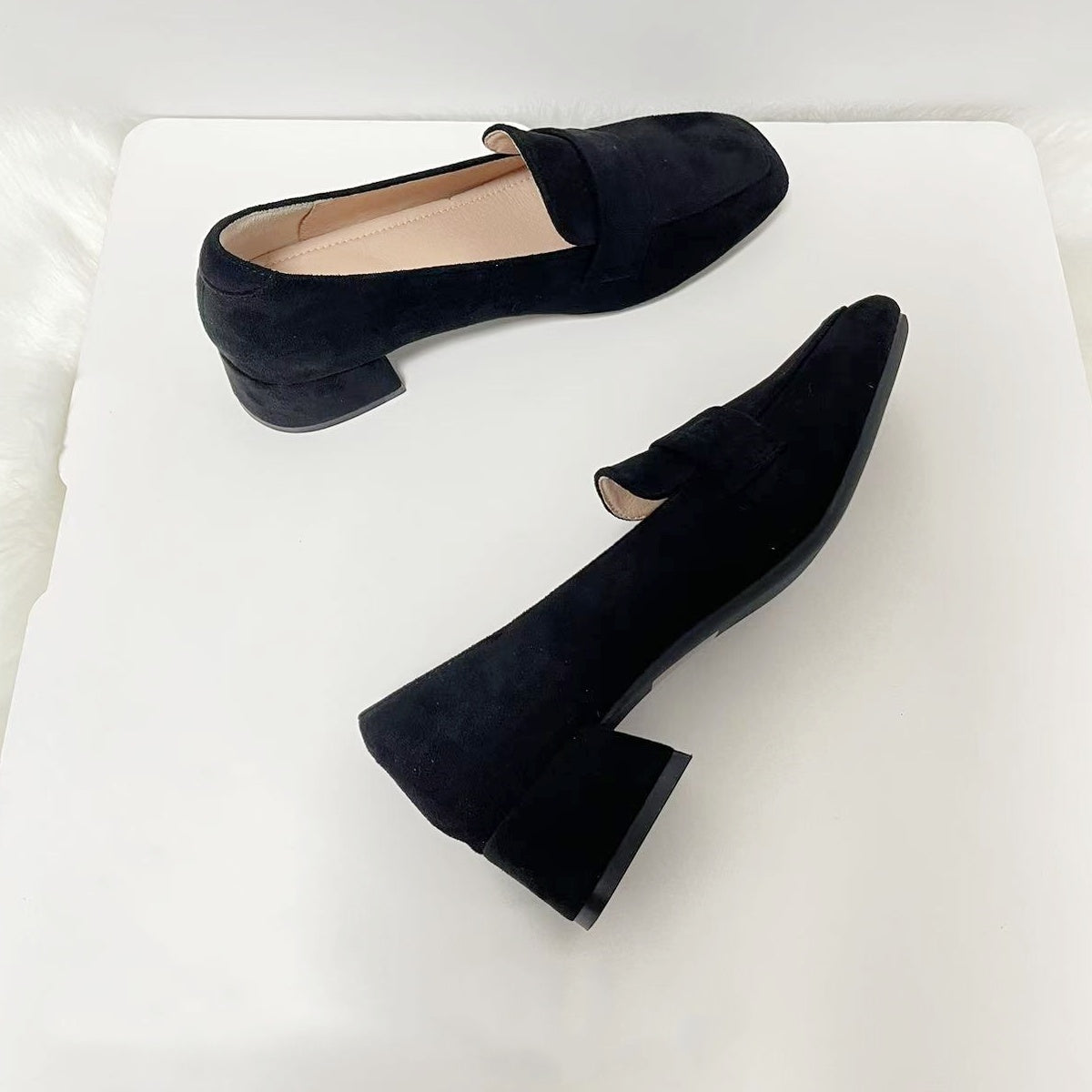 Women's Chunky Square Toe Suede High Heels