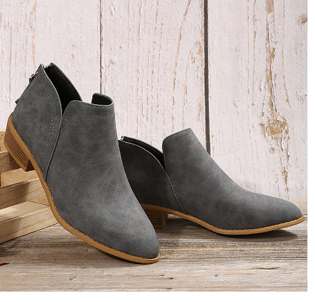 Women's Chunky Heel Zipper Back Women's Ankle Boots