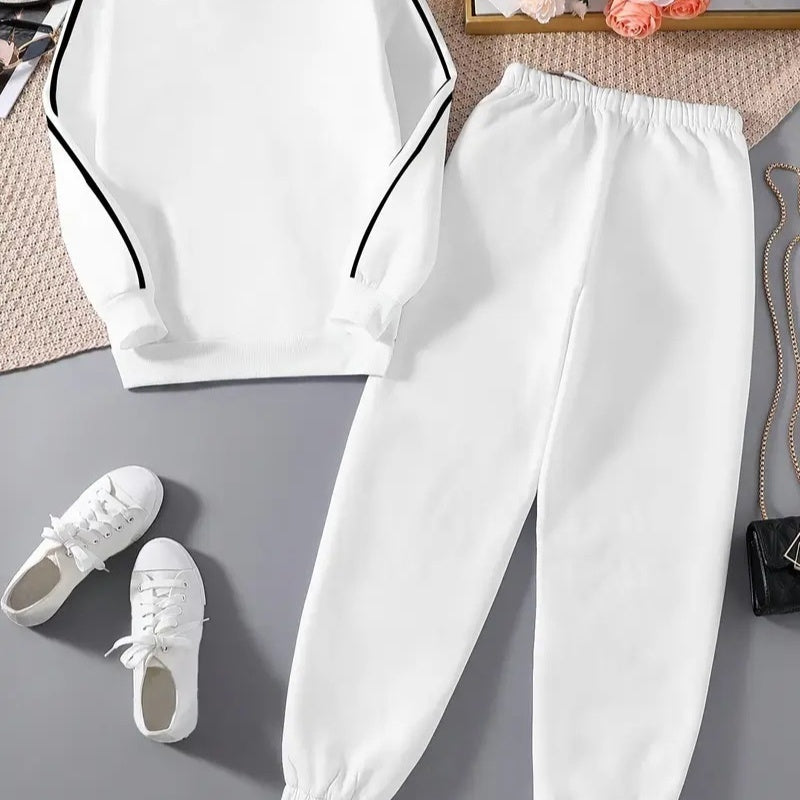 Fashion Round Neck All-matching Long-sleeved Trousers Casual Suit