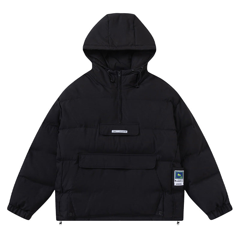 Europe And The United States Solid Color Thickened Hooded Cotton Jacket