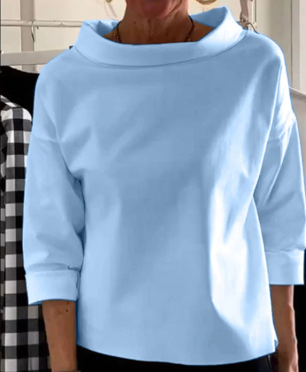 Fleece Shirt Women's Cotton Polyester Long Sleeve Half Turtleneck Women's Sweater
