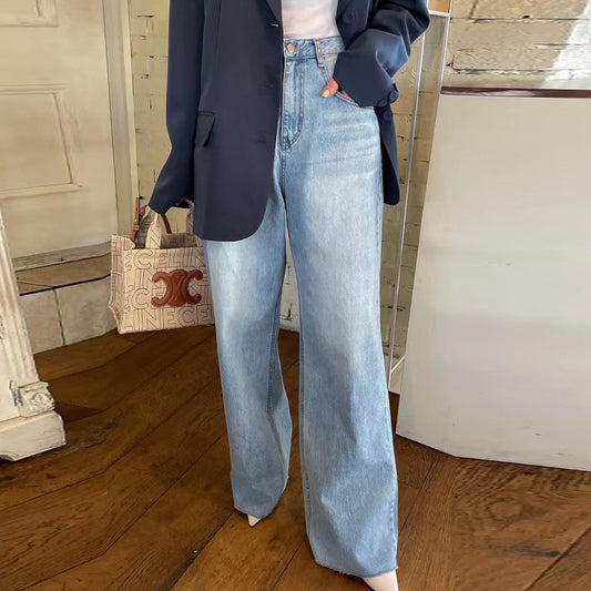 Alsidigt hjerteprintdesign slidt draperet vaskede jeans med vide ben