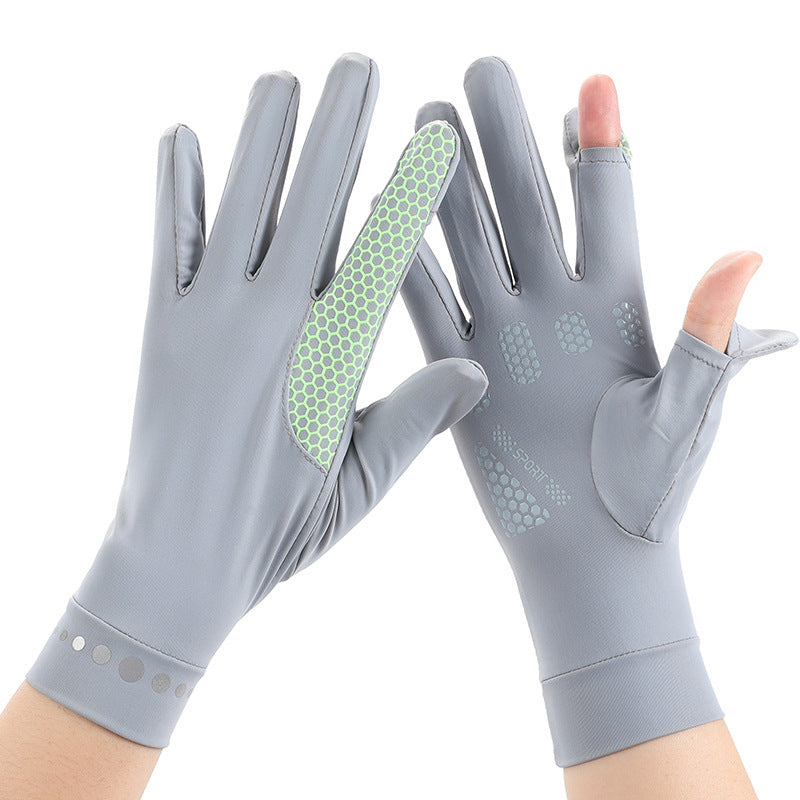 Summer Men And Women's Thin Elastic Breathable Ice Silk Sunscreen Gloves