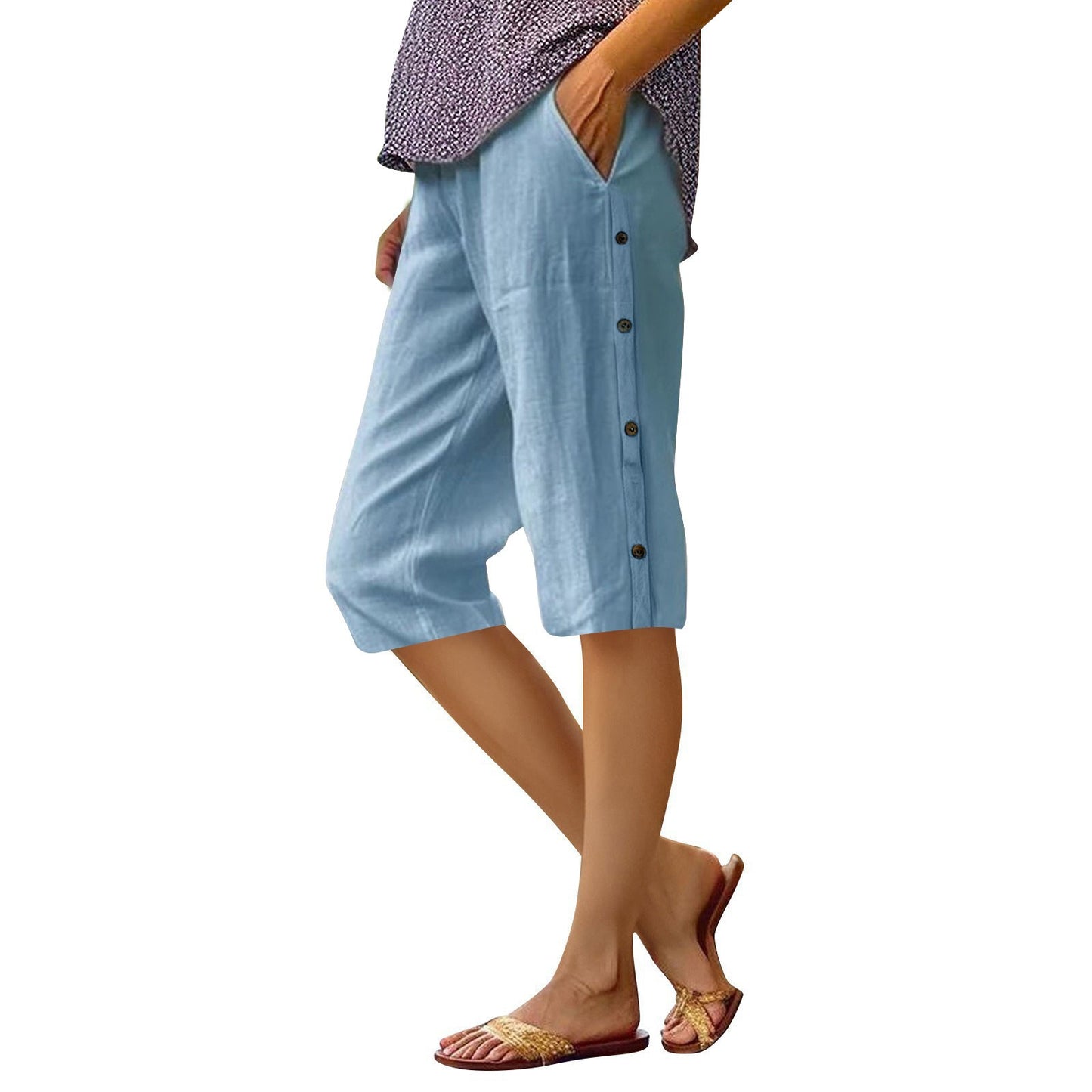 Loose Casual High Waist Cotton And Linen Breathable Cropped Pants