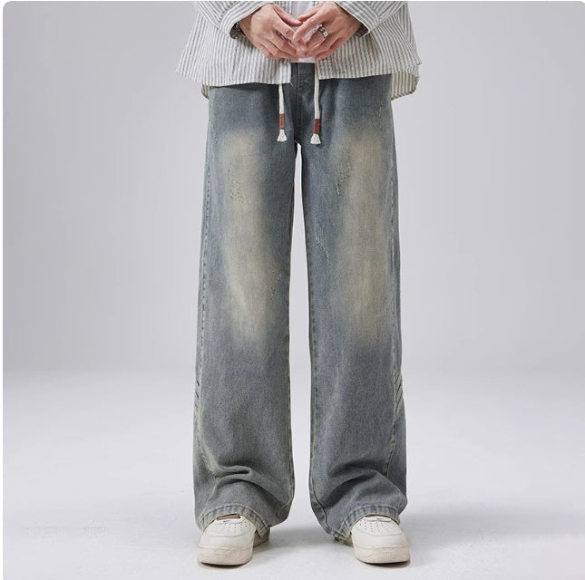 Men's Spring And Autumn American Retro Distressed High Street Loose Wide Leg Casual Trousers