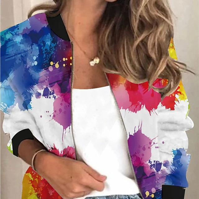 New Loose Stand Collar Cardigan Print Coat Women's Clothing