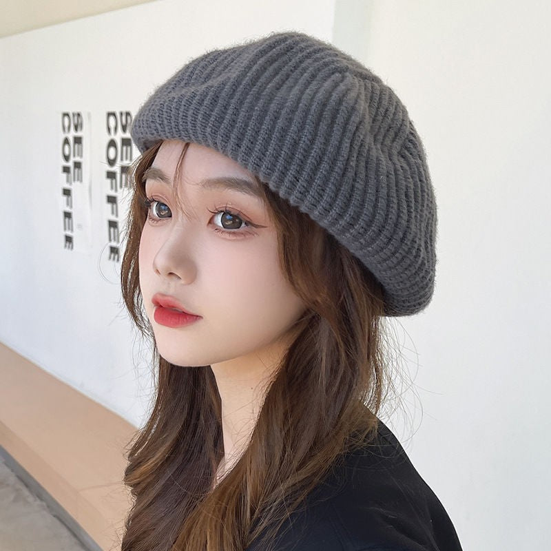 Knitted Beret Women's Ripple Wide Brim Simple And Fashionable