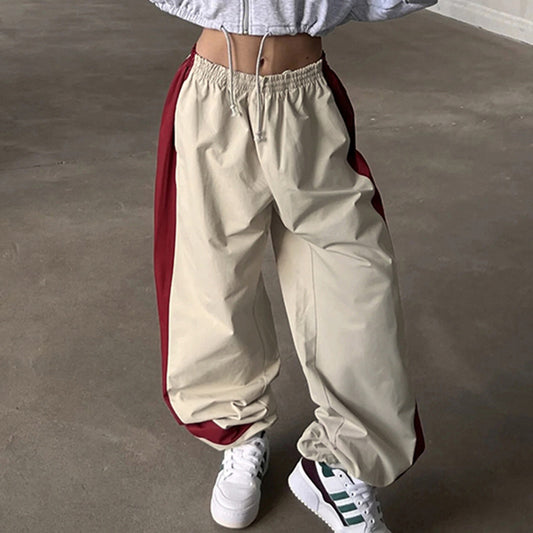 Cool Contrast Color Drawstring Ankle-tied American Casual Loose Woven Pants