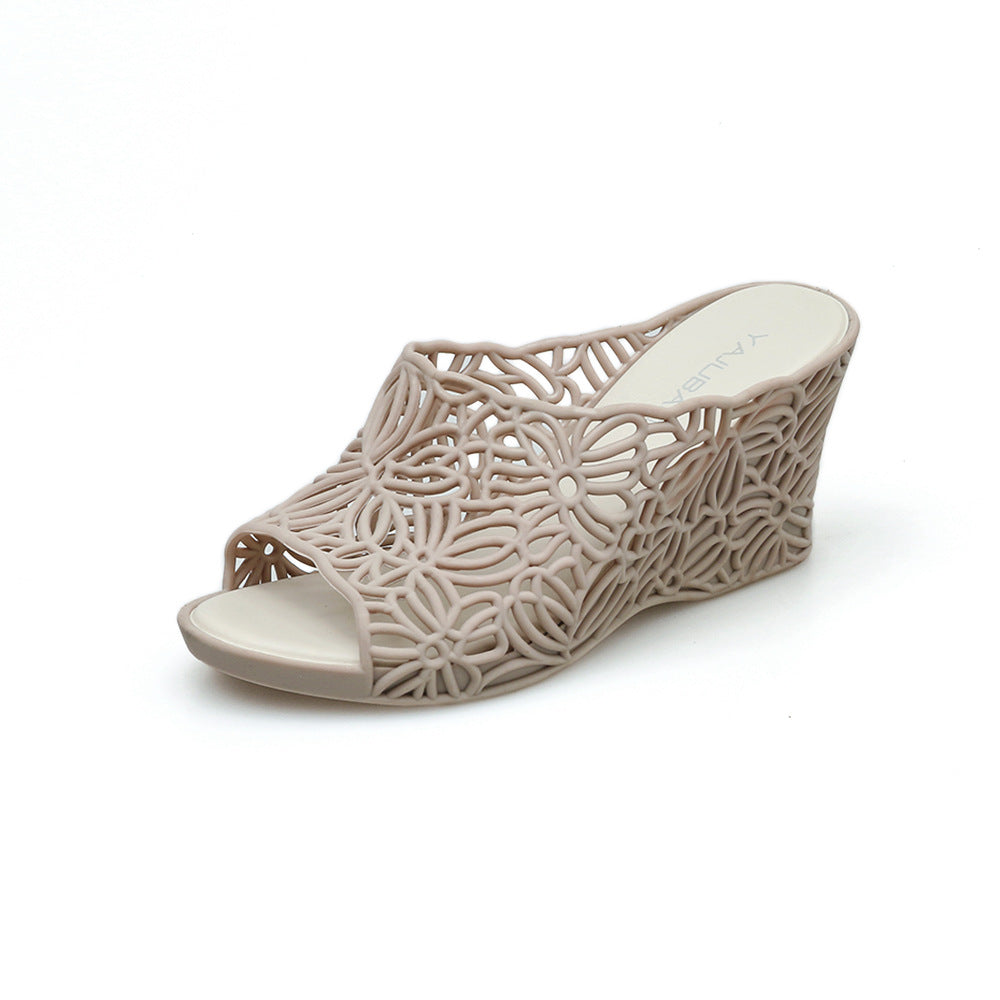 New Hollow High Heel Jelly Ladies Anti-Slip Plastic Wedge Sandals