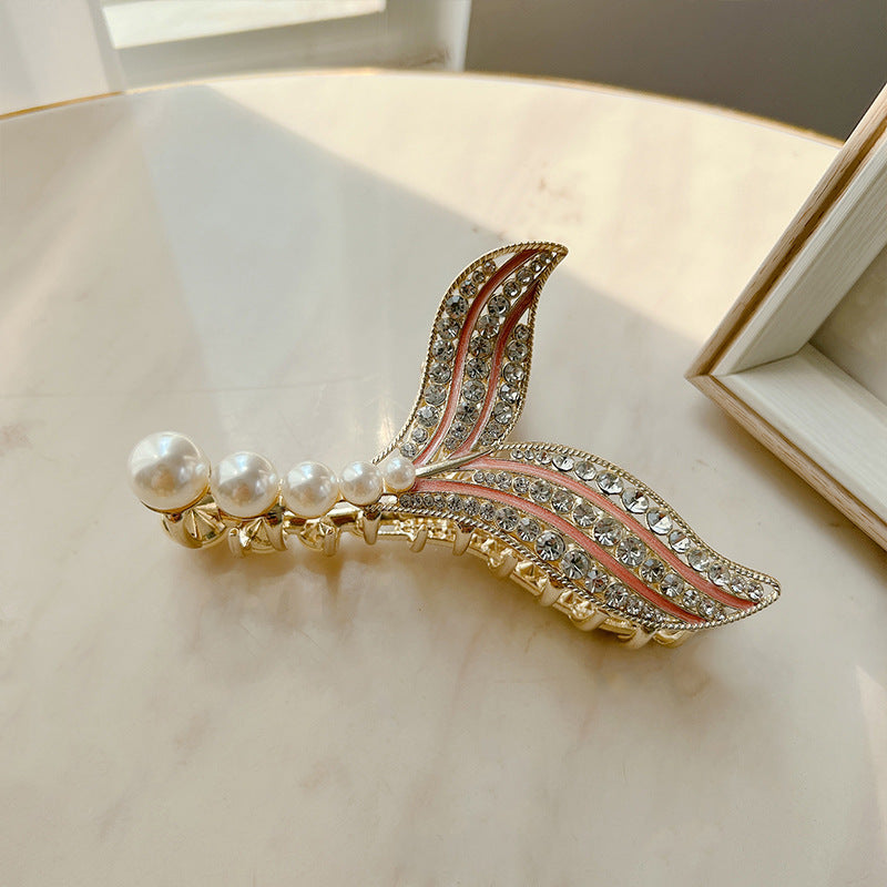 Pearl Fishtail Hairpin Back Head Advanced Rhinestone Clip