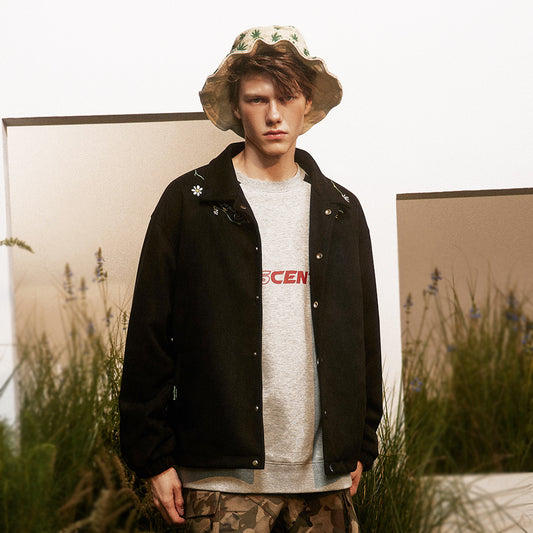 Letter Floral Embroidered Jacket For Men And Women
