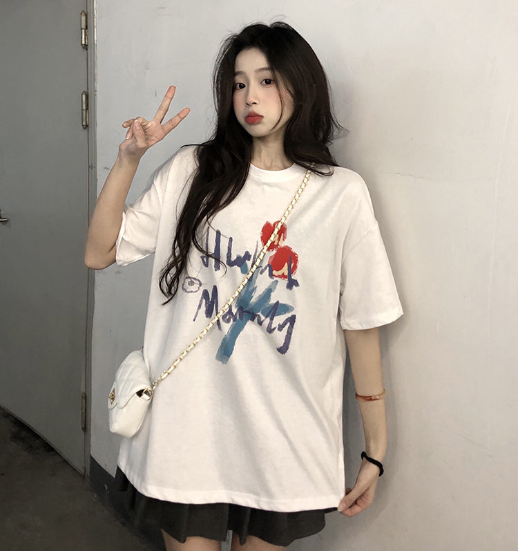 Women's Retro Loose Graffiti Cotton Short Sleeve T-Shirt
