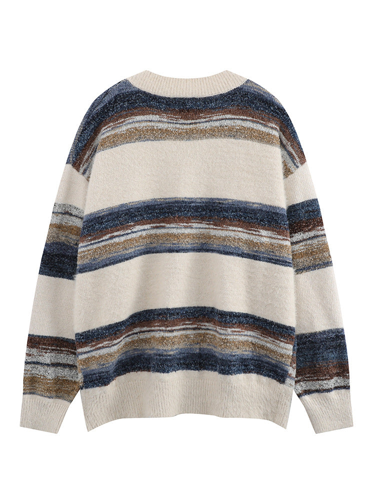 Men's Rainbow Striped Gradient Sweater Cardigan