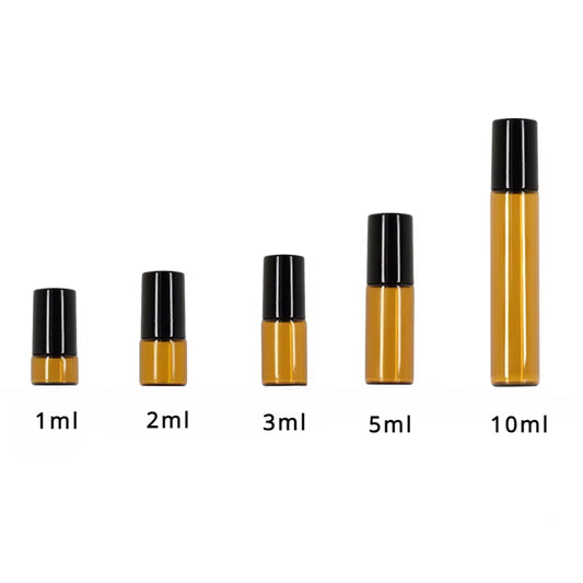 5PC Amber Roller Ball Essential Glass Oil Bottle Empty Perfume Roller Ball Refillable Liquid Container 1/2/3/5/10ML Makeup Tools