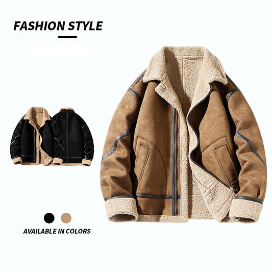 Men's Fleece-lined Thick Suede Leather Coat