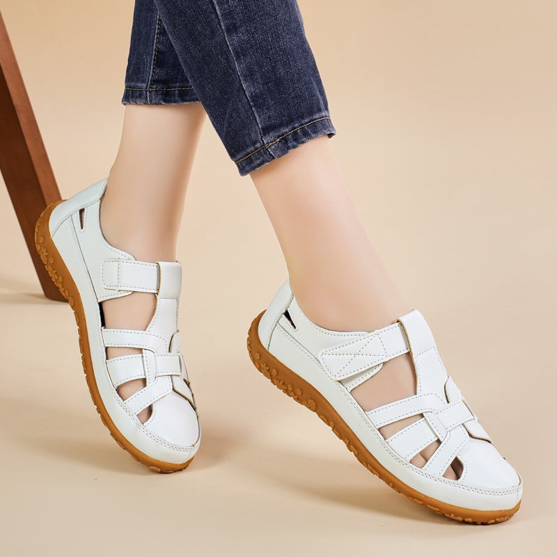 Handmade Retro Sandals Soft Bottom Mom Shoes Velcro