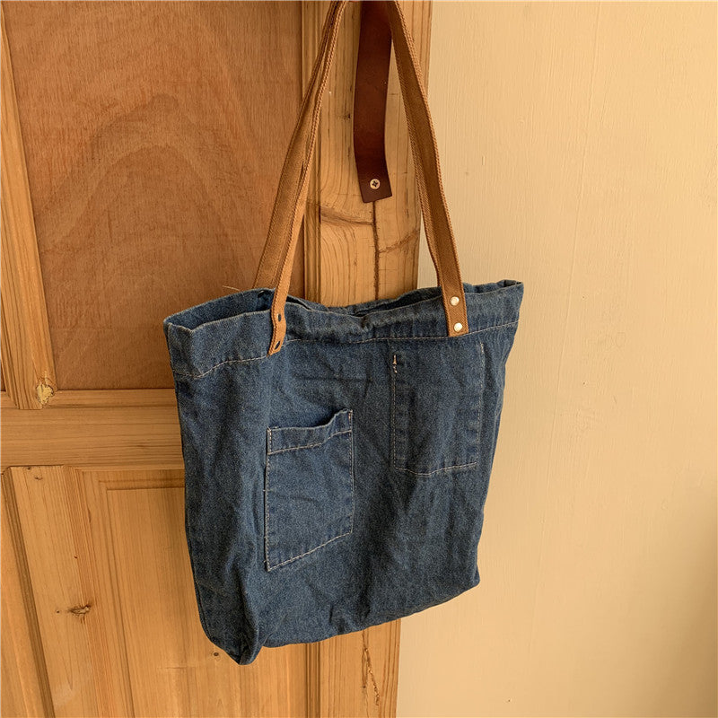 Women's Fashion Large Capacity Washed Denim Shoulder Handbag