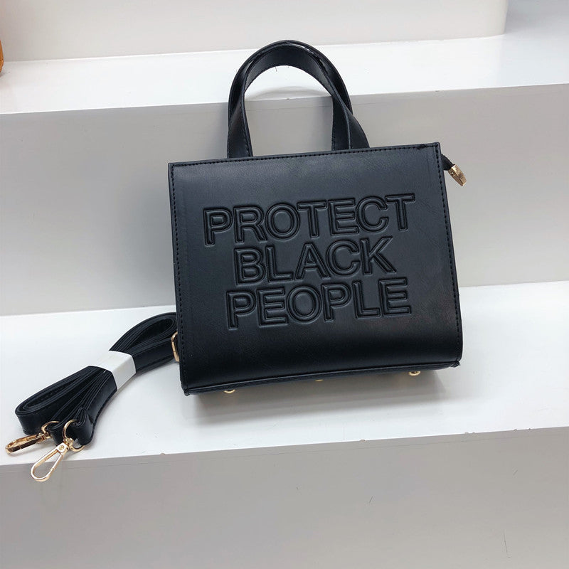 Small Square Bag Simple Casual Texture Shoulder Messenger Bag PU Leather Embossed Letters