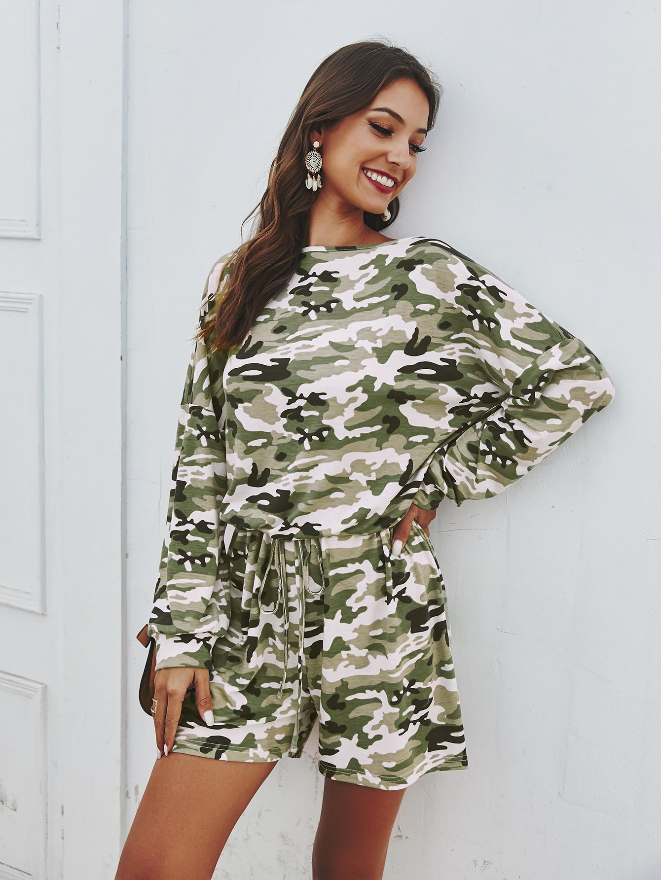 Spring Wear European And American Camouflage Casual One-piece Shorts