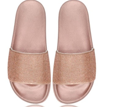 Women's Rhinestone Stand Independently Fashion Craft Flat Slippers