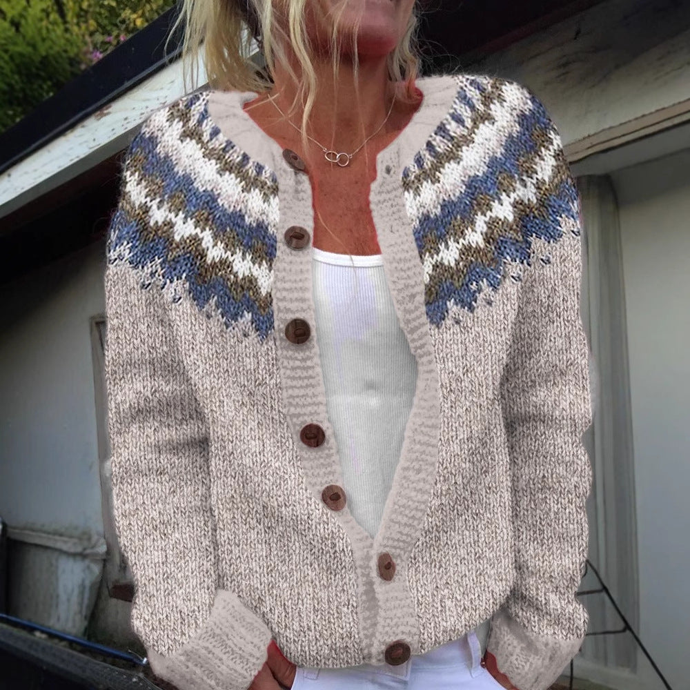 Women's Versatile Loose Printed Texture Cardigan Coat
