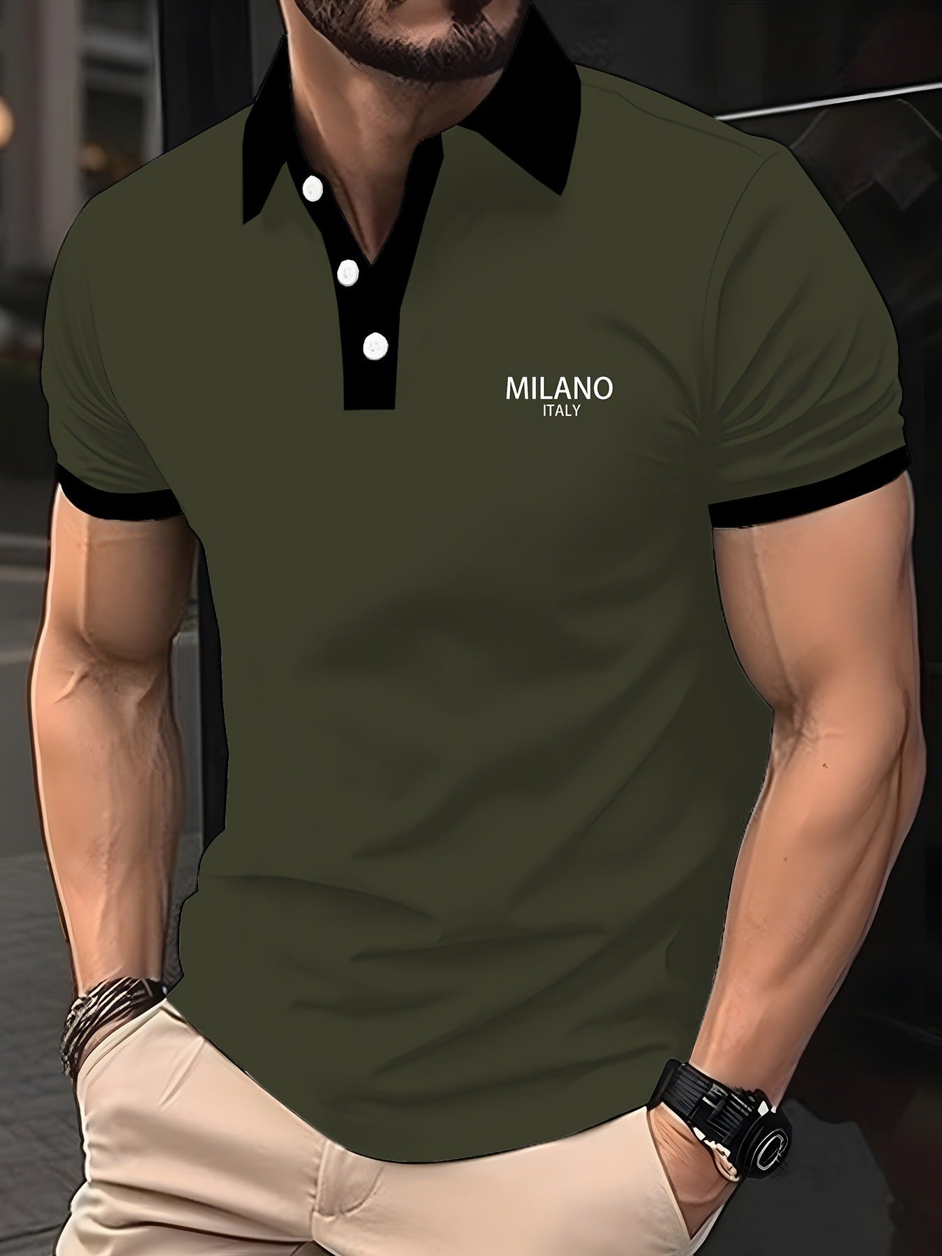 Trendy Short-sleeve Polo Shirt With A Turn-down Collar And Buttons