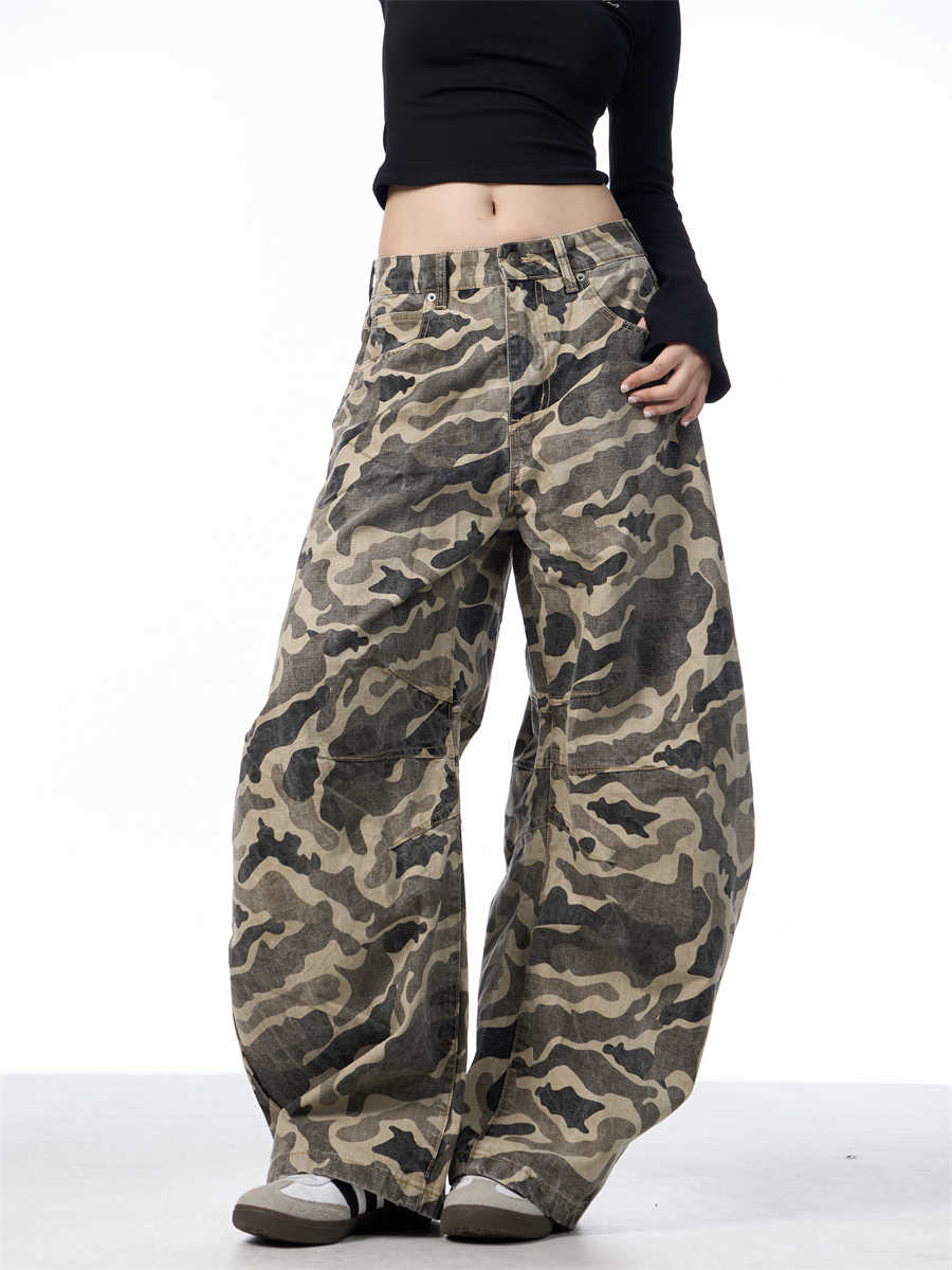 Overalls Wide-leg Pants Women's Washed Camouflage Couple Pants