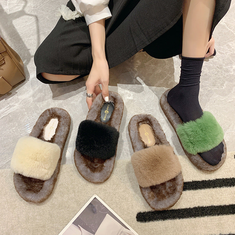 Women's New Flat Bottomed Casual Wool Slippers