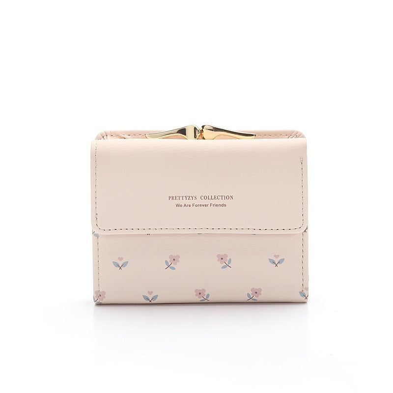 Fashion Women's PU Printed Tri-fold Clip Coin Purse