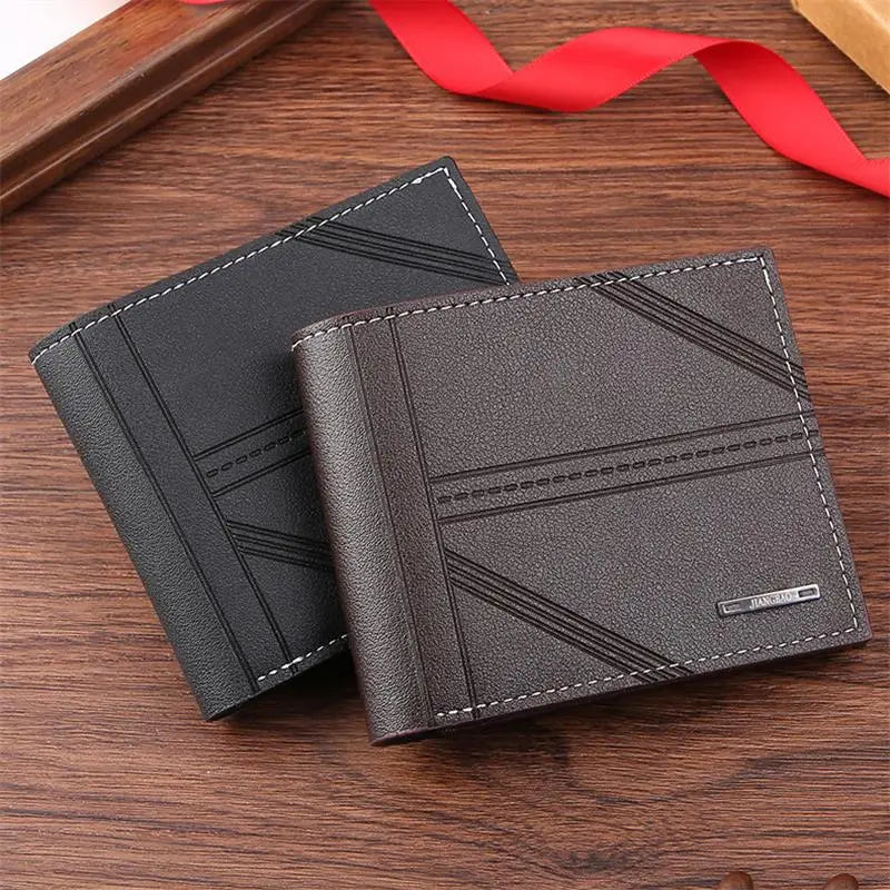 Men'S Wallet Mens Short Wallet Youth Fashion Horizontal Soft Leather Business Wallet Credit ID Card Holder Wallet Billfold Purse