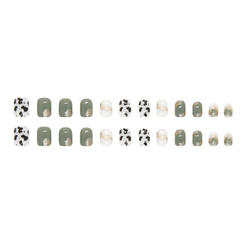 Green Ice Transparent Cows Pattern Removable Fake Nail Tip