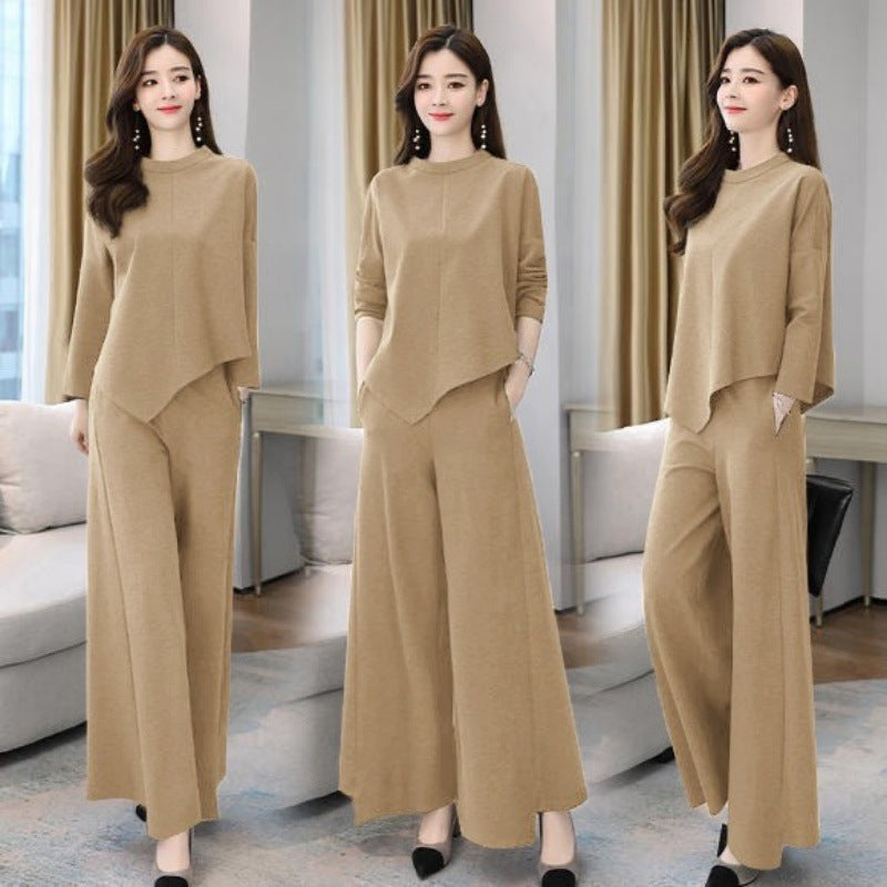 Spring And Autumn Wide-leg Pants Set Casual Stylish Culottes Two-piece