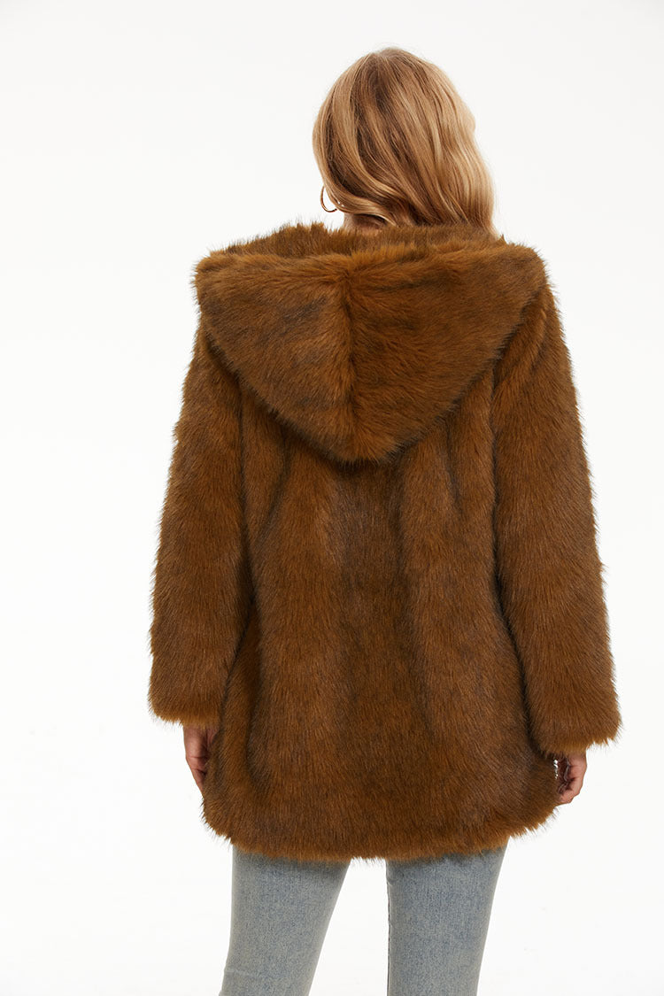 Mid-length Womens Faux Fur Coat Warm Long-sleeve Coat For Women