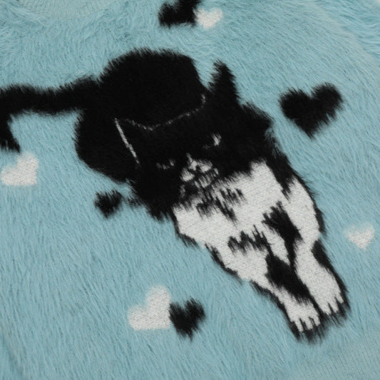 Cute Cartoon Cat Jacquard Milk Huhu Soft Glutinous Sweater For Men And Women