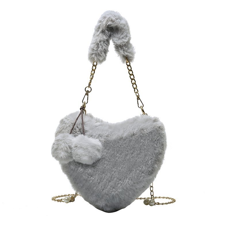 Women's Fashion Love Imitation Rex Rabbit Plush One-shoulder Crossbody Bag