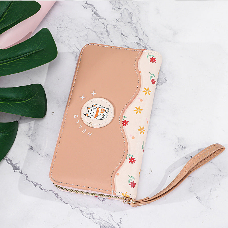 Women's Fashion Color Blocking Multi-card Zipper Handbag