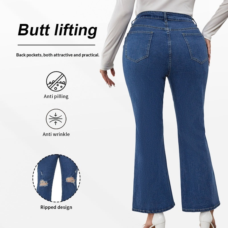 Women's Plus-Size Extra-Large Blue Straight-Leg Ripped Jeans