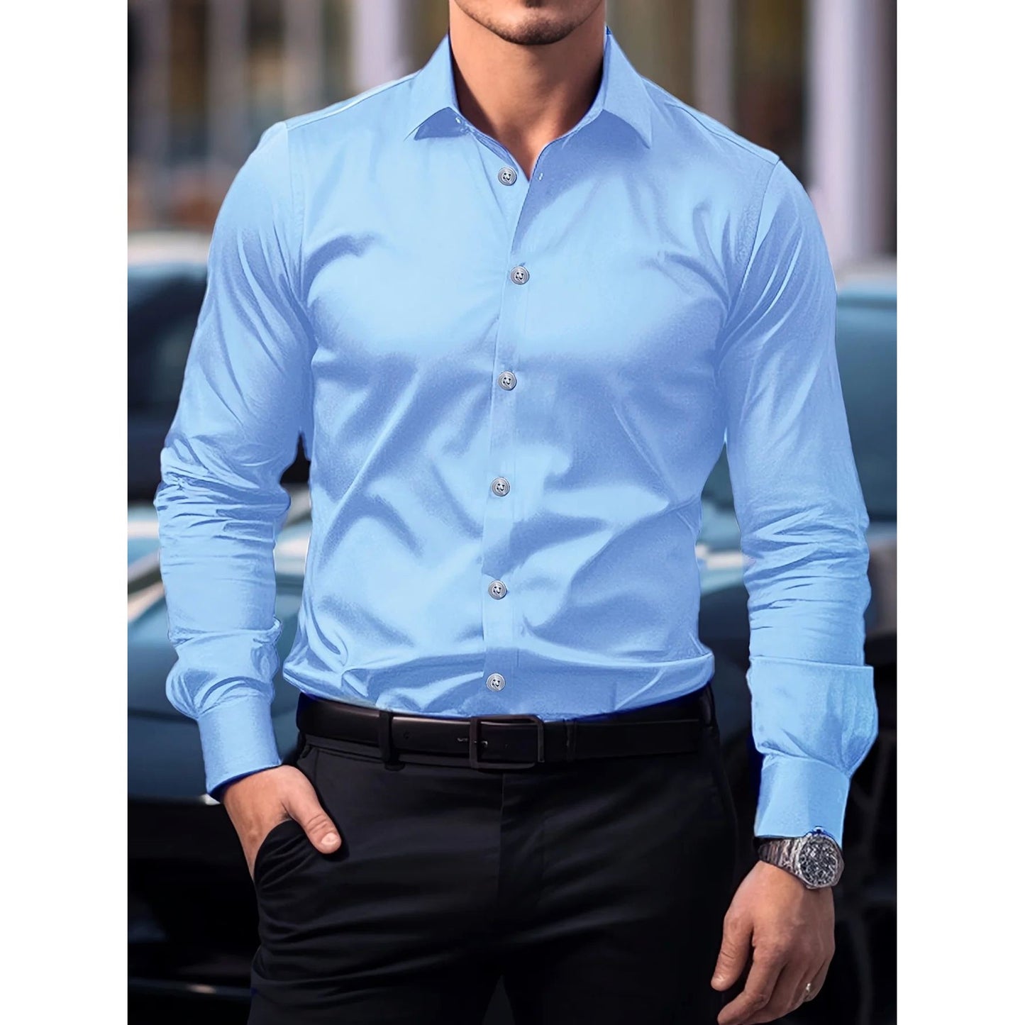 Men's Pigment Business Casual Long Sleeve Shirt