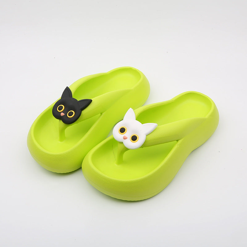 Black And White Cat Flip Flops Women's Outer Wear Thick Bottom