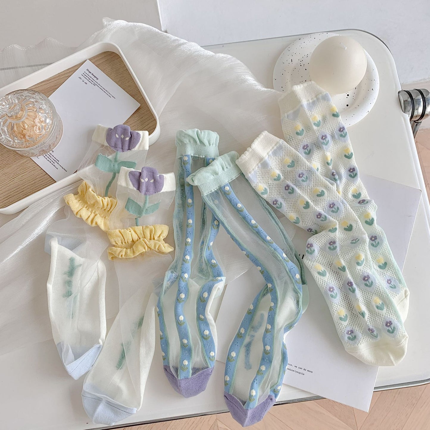 Women's Fashion Simple Transparent Card Silk Tube Socks