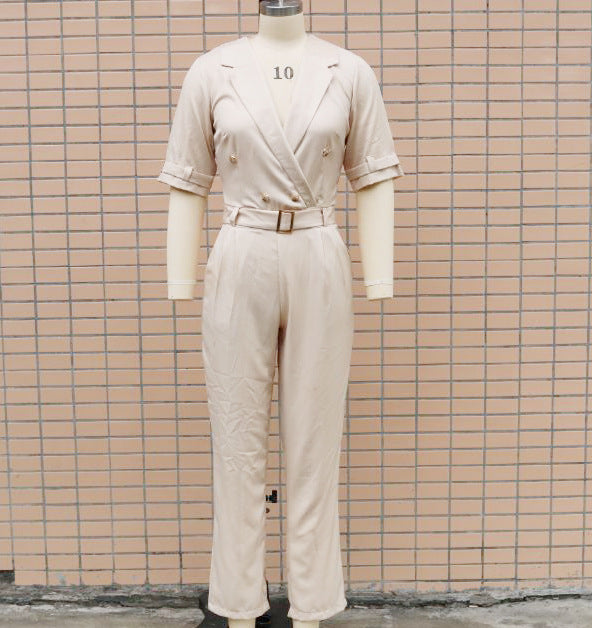 Women's Clothing Fashion Tailored Collar Fit Slim-fit Commute Jumpsuit