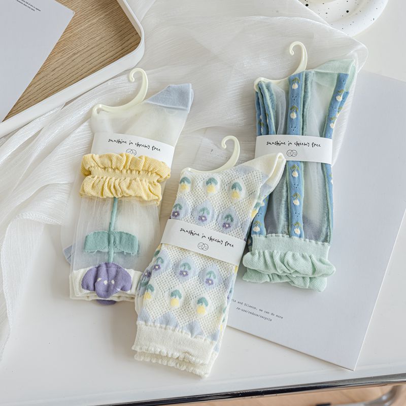 Women's Fashion Simple Transparent Card Silk Tube Socks