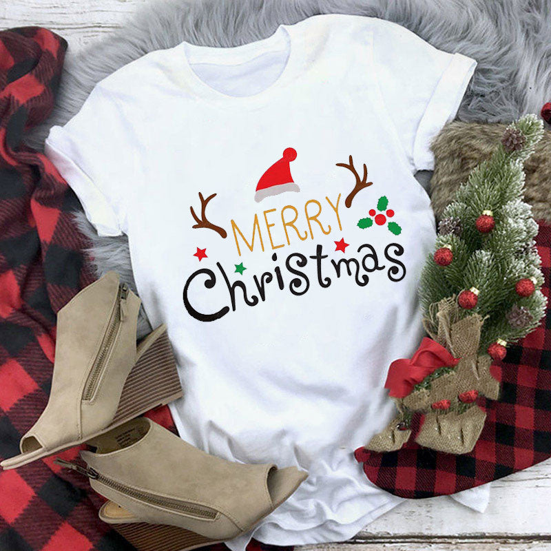 Christmas T-shirt Women's Summer Plus Size With Short Sleeves