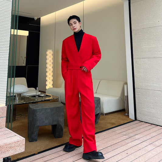 Straight Loose Casual Pants Men's Trendy Retro Chinese Red Suit