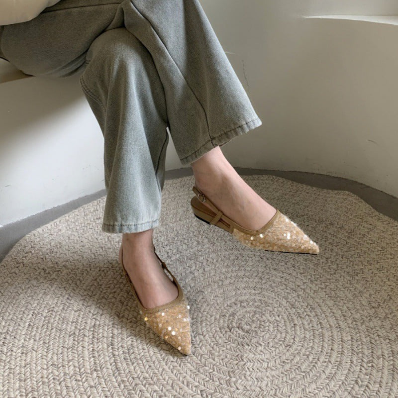 Womens Silver Sequin French-style Pumps For Outdoor Wear