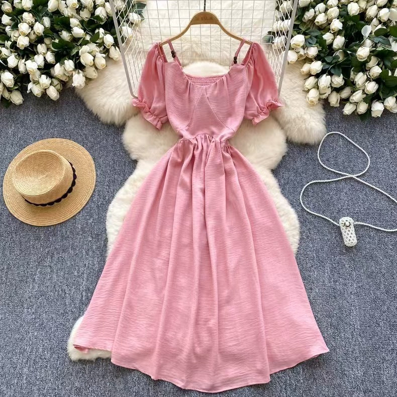 Sweet Designer-style Cutout Halterneck Off-shoulder Dress
