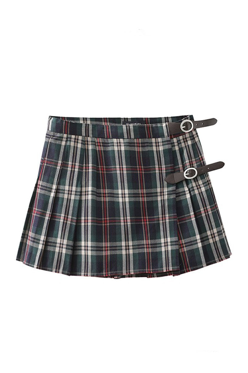 American Pleated Skirt Bm Half Body High Waisted Plaid Short Skirt