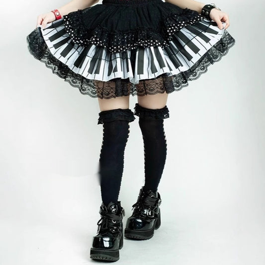 White Piano-key Polka-dot Lace Mini Skirt With Ruffled Hem A Chic, Work-appropriate Cake-style Dress